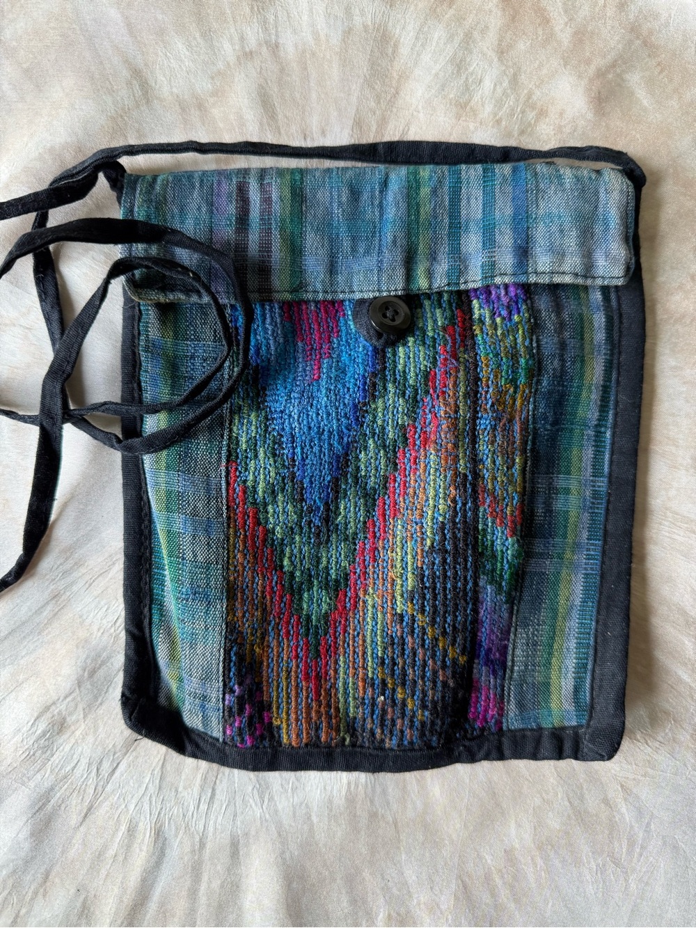 Handwoven Multicolor Crossbody/Shoulder Bag - Black Trim